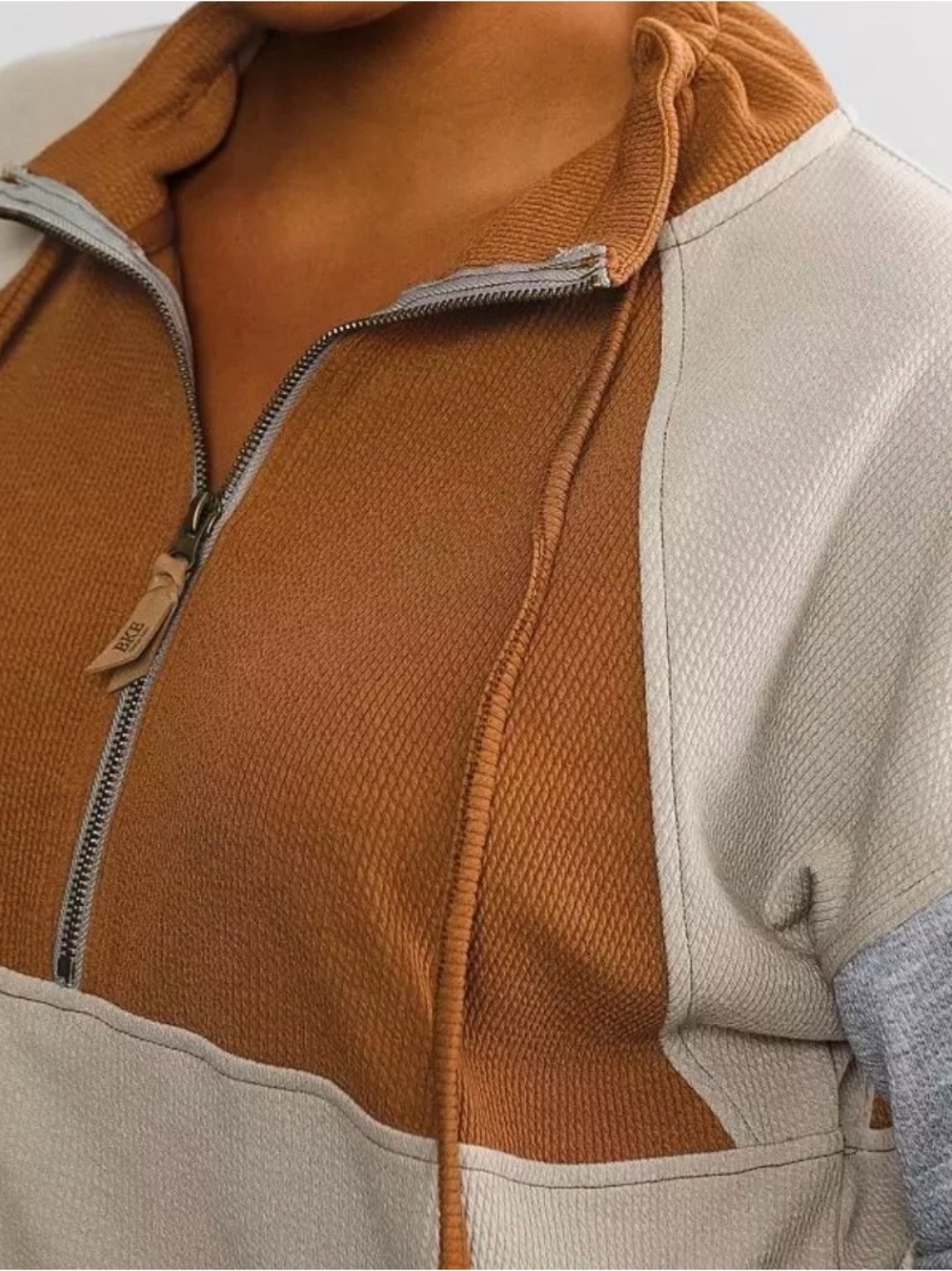 BKE Colorblock Half-Zip Pullover - Brown, Beige, Gray Sweatshirt Sz M - Picture 9 of 11